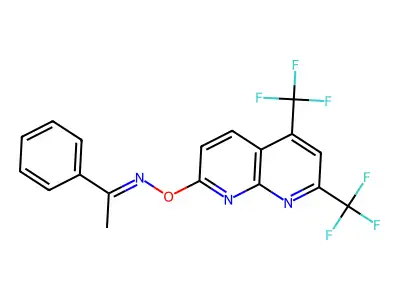 N-[[5,7-bis(trifluoromethyl)-1,8-naphthyridin-2-yl]oxy]-1-phenylethanimine structure