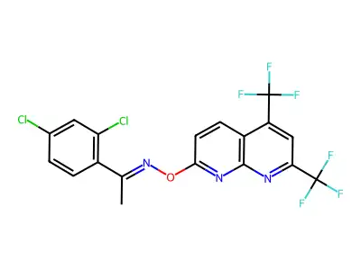 N-[[5,7-bis(trifluoromethyl)-1,8-naphthyridin-2-yl]oxy]-1-(2,4-dichlorophenyl)ethanimine structure