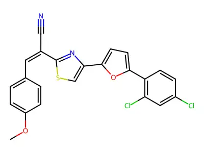 2-{4-[5-(2,4-dichlorophenyl)-2-furyl]-1,3-thiazol-2-yl}-3-(4-methoxyphenyl)acrylonitrile structure