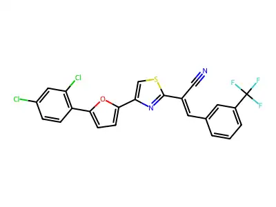 2-[4-[5-(2,4-dichlorophenyl)furan-2-yl]-1,3-thiazol-2-yl]-3-[3-(trifluoromethyl)phenyl]prop-2-enenitrile structure