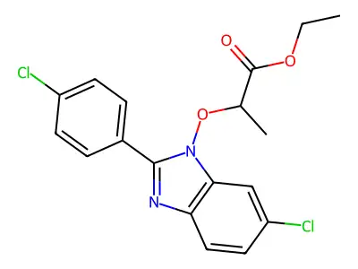 ethyl 2-{[6-chloro-2-(4-chlorophenyl)-1H-1,3-benzimidazol-1-yl]oxy}propanoate structure
