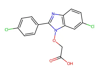 2-{[6-chloro-2-(4-chlorophenyl)-1H-1,3-benzimidazol-1-yl]oxy}acetic acid structure