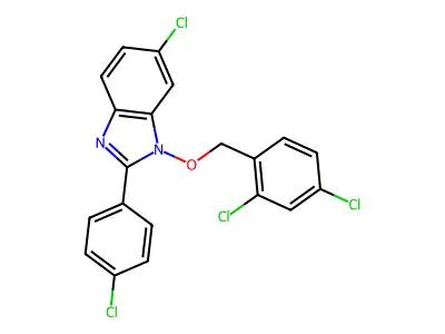 6-chloro-2-(4-chlorophenyl)-1-[(2,4-dichlorophenyl)methoxy]-1H-1,3-benzodiazole structure