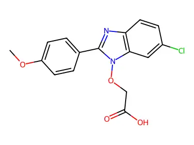 2-{[6-chloro-2-(4-methoxyphenyl)-1H-1,3-benzimidazol-1-yl]oxy}acetic acid structure