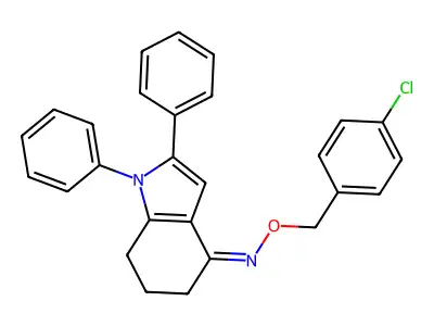 N-[(4-chlorophenyl)methoxy]-1,2-diphenyl-6,7-dihydro-5H-indol-4-imine structure