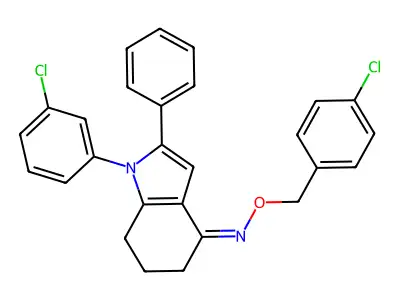 1-(3-chlorophenyl)-N-[(4-chlorophenyl)methoxy]-2-phenyl-6,7-dihydro-5H-indol-4-imine structure