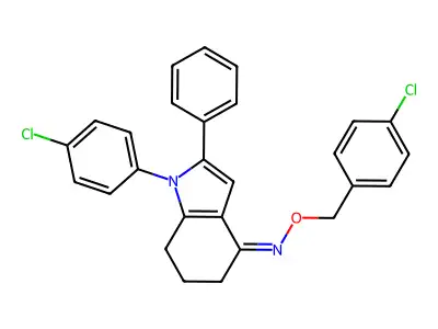 1-(4-chlorophenyl)-N-[(4-chlorophenyl)methoxy]-2-phenyl-6,7-dihydro-5H-indol-4-imine structure