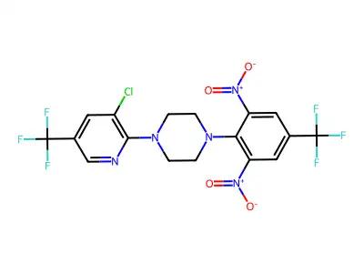 1-[3-chloro-5-(trifluoromethyl)pyridin-2-yl]-4-[2,6-dinitro-4-(trifluoromethyl)phenyl]piperazine structure
