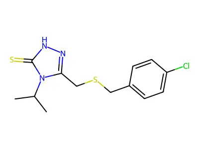 5-{[(4-chlorobenzyl)sulfanyl]methyl}-4-isopropyl-4H-1,2,4-triazol-3-ylhydrosulfide structure
