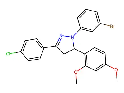 2-(3-Bromophenyl)-5-(4-chlorophenyl)-3-(2,4-dimethoxyphenyl)-3,4-dihydropyrazole structure