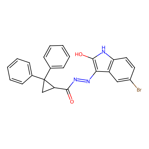 N'-(5-bromo-2-oxo-indol-3-yl)-2,2-diphenyl-cyclopropane-1-carbohydrazide structure