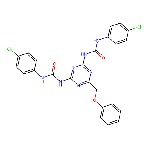 1-(4-chlorophenyl)-3-[4-[(4-chlorophenyl)carbamoylamino]-6-(phenoxymethyl)-1,3,5-triazin-2-yl]urea structure