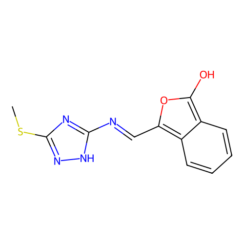 3-[(3-methylsulfanyl-1H-1,2,4-triazol-5-yl)iminomethyl]-2-benzofuran-1-ol structure