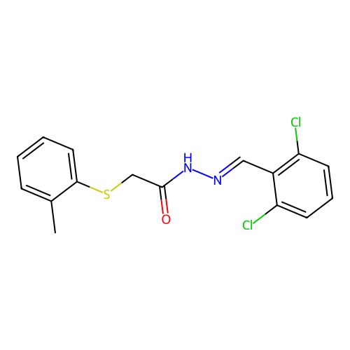 N-[(E)-(2,6-dichlorophenyl)methylideneamino]-2-(2-methylphenyl)sulfanylacetamide structure