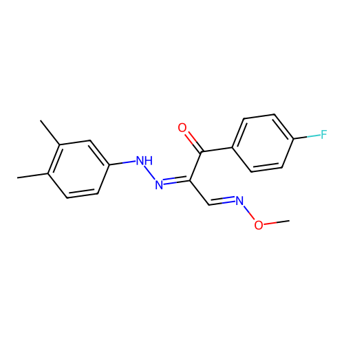 2-[2-(3,4-dimethylphenyl)hydrazono]-3-(4-fluorophenyl)-3-oxopropanal O-methyloxime structure