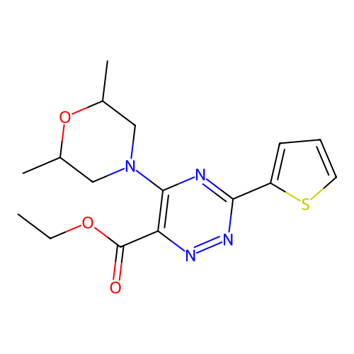 Ethyl 5-(2,6-dimethylmorpholino)-3-(2-thienyl)-1,2,4-triazine-6-carboxylate structure