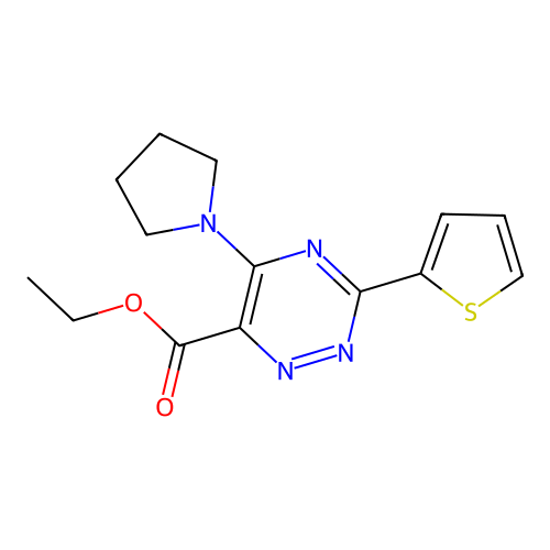 Ethyl 5-(1-pyrrolidinyl)-3-(2-thienyl)-1,2,4-triazine-6-carboxylate structure