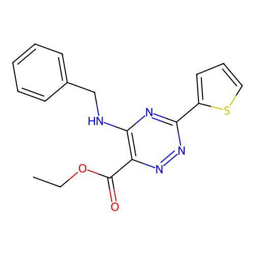 Ethyl 5-(benzylamino)-3-(2-thienyl)-1,2,4-triazine-6-carboxylate structure