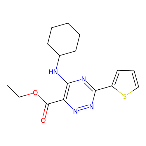 Ethyl 5-(cyclohexylamino)-3-(2-thienyl)-1,2,4-triazine-6-carboxylate structure