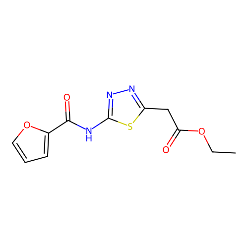 1,3,4-Thiadiazole, 2-[(2-furylcarbonyl)amino]-5-(2-ethoxy-2-oxoethyl)- structure