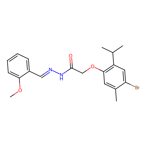 2-(4-bromo-5-methyl-2-propan-2-ylphenoxy)-N-[(E)-(2-methoxyphenyl)methylideneamino]acetamide structure