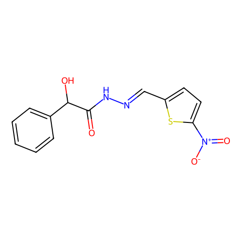 2-hydroxy-N'-[(E)-(5-nitrothiophen-2-yl)methylidene]-2-phenylacetohydrazide structure