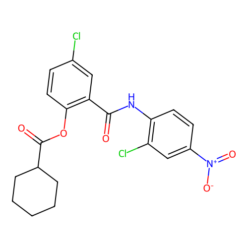 4-Chloro-2-((2-chloro-4-nitrophenyl)carbamoyl)phenyl cyclohexanecarboxylate structure