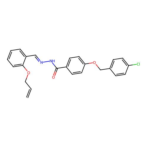 4-[(4-chlorophenyl)methoxy]-N-[(2-prop-2-enoxyphenyl)methylideneamino]benzamide structure