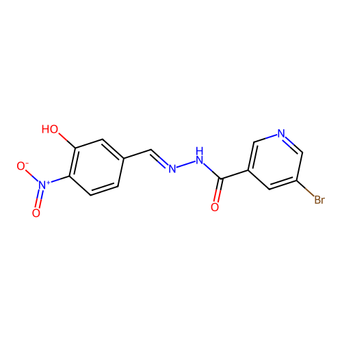 5-bromo-N'-[(E)-(3-hydroxy-4-nitrophenyl)methylidene]pyridine-3-carbohydrazide structure