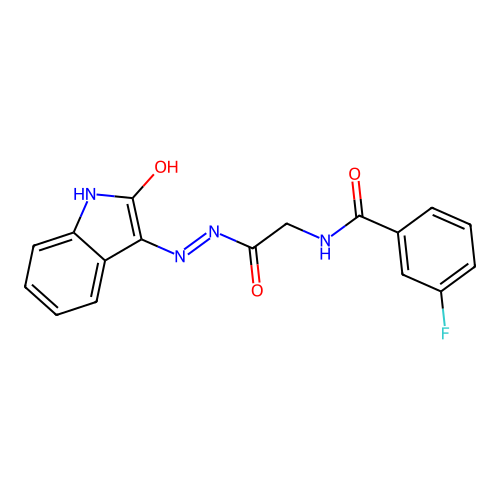 (Z)-3-fluoro-N-(2-oxo-2-(2-(2-oxoindolin-3-ylidene)hydrazinyl)ethyl)benzamide structure