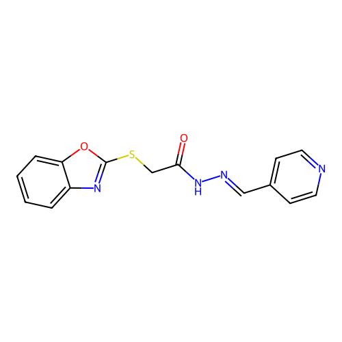 2-(1,3-benzoxazol-2-ylsulfanyl)-N'-[(E)-pyridin-4-ylmethylidene]acetohydrazide structure