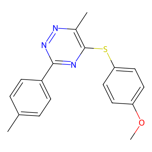 Methyl 4-{[6-methyl-3-(4-methylphenyl)-1,2,4-triazin-5-yl]sulfanyl}phenyl ether structure