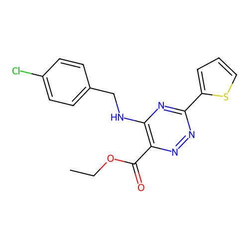 Ethyl 5-[(4-chlorobenzyl)amino]-3-(2-thienyl)-1,2,4-triazine-6-carboxylate structure
