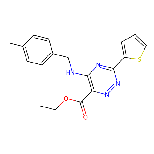 Ethyl 5-[(4-methylbenzyl)amino]-3-(2-thienyl)-1,2,4-triazine-6-carboxylate structure