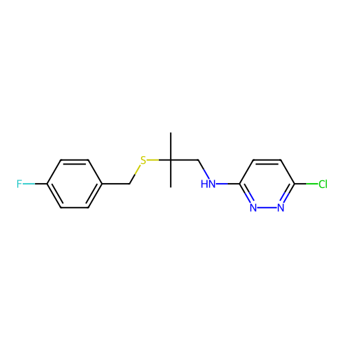 6-chloro-N-{2-[(4-fluorobenzyl)sulfanyl]-2-methylpropyl}-3-pyridazinamine structure