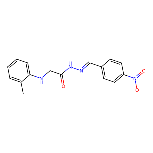 2-(2-methylanilino)-N-[(4-nitrophenyl)methylideneamino]acetamide structure