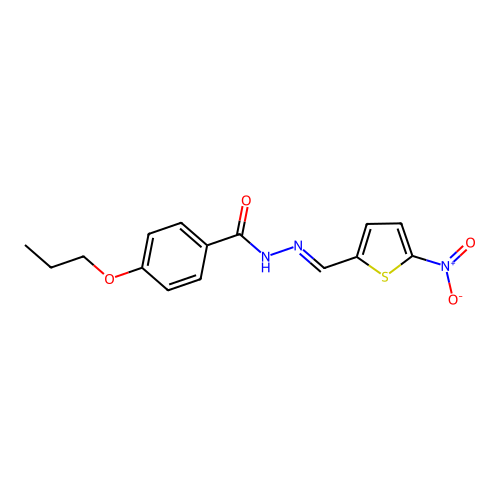 N-[(5-nitrothiophen-2-yl)methylideneamino]-4-propoxybenzamide structure