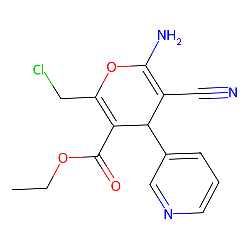 ethyl 6-amino-2-(chloromethyl)-5-cyano-4-(pyridin-3-yl)-4H-pyran-3-carboxylate structure