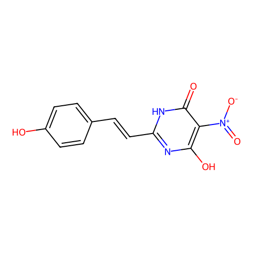 (Z)-6-hydroxy-2-(4-hydroxystyryl)-5-nitropyrimidin-4(3H)-one structure
