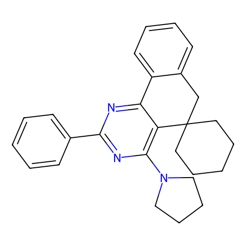 2-phenyl-4-(pyrrolidin-1-yl)-6H-spiro[benzo[h]quinazoline-5,1'-cyclohexane] structure