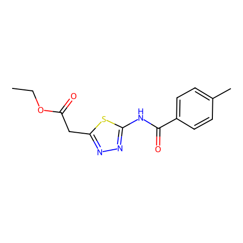 ethyl 2-(5-(4-methylbenzamido)-1,3,4-thiadiazol-2-yl)acetate structure