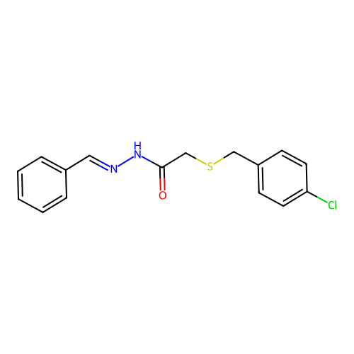 N-(benzylideneamino)-2-[(4-chlorophenyl)methylsulfanyl]acetamide structure