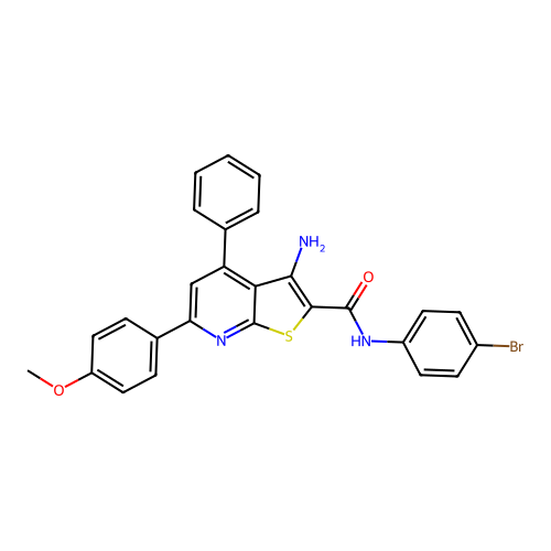 3-amino-N-(4-bromophenyl)-6-(4-methoxyphenyl)-4-phenylthieno[2,3-b]pyridine-2-carboxamide structure