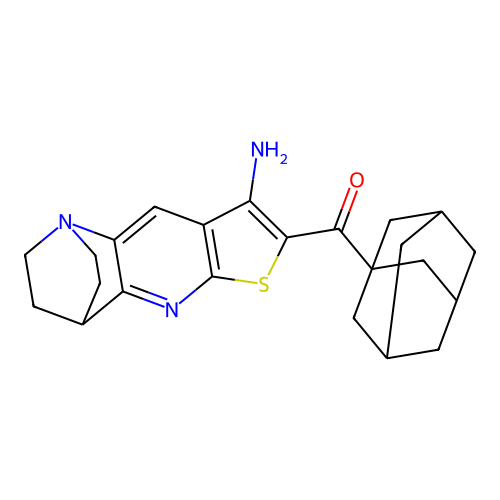 (3r,5r,7r)-adamantan-1-yl(8-amino-3,4-dihydro-2H-1,4-ethanothieno[2,3-b][1,5]naphthyridin-7-yl)methanone structure