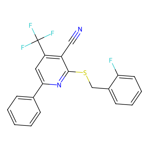2-[(2-Fluorobenzyl)sulfanyl]-6-phenyl-4-(trifluoromethyl)nicotinonitrile structure