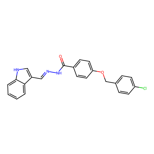 4-[(4-chlorophenyl)methoxy]-N-(1H-indol-3-ylmethylideneamino)benzamide structure