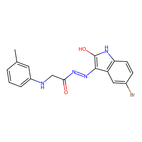 (E)-N'-(5-bromo-2-oxoindolin-3-ylidene)-2-(m-tolylamino)acetohydrazide structure