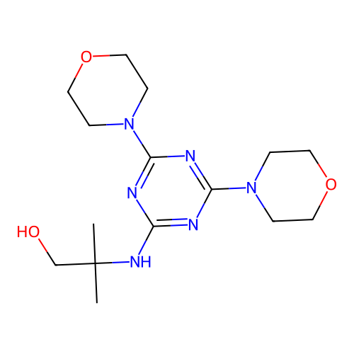 2-{[4,6-Di(morpholin-4-yl)-1,3,5-triazin-2-yl]amino}-2-methylpropan-1-ol structure