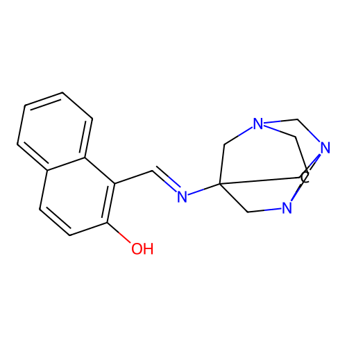 1-(1,3,6-Triazatricyclo[4.3.1.13,8]undecan-8-yliminomethyl)naphthalen-2-ol structure