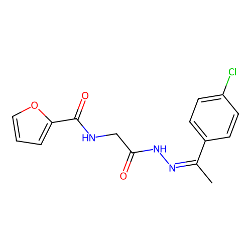 N-[2-[(2Z)-2-[1-(4-chlorophenyl)ethylidene]hydrazinyl]-2-oxoethyl]furan-2-carboxamide structure